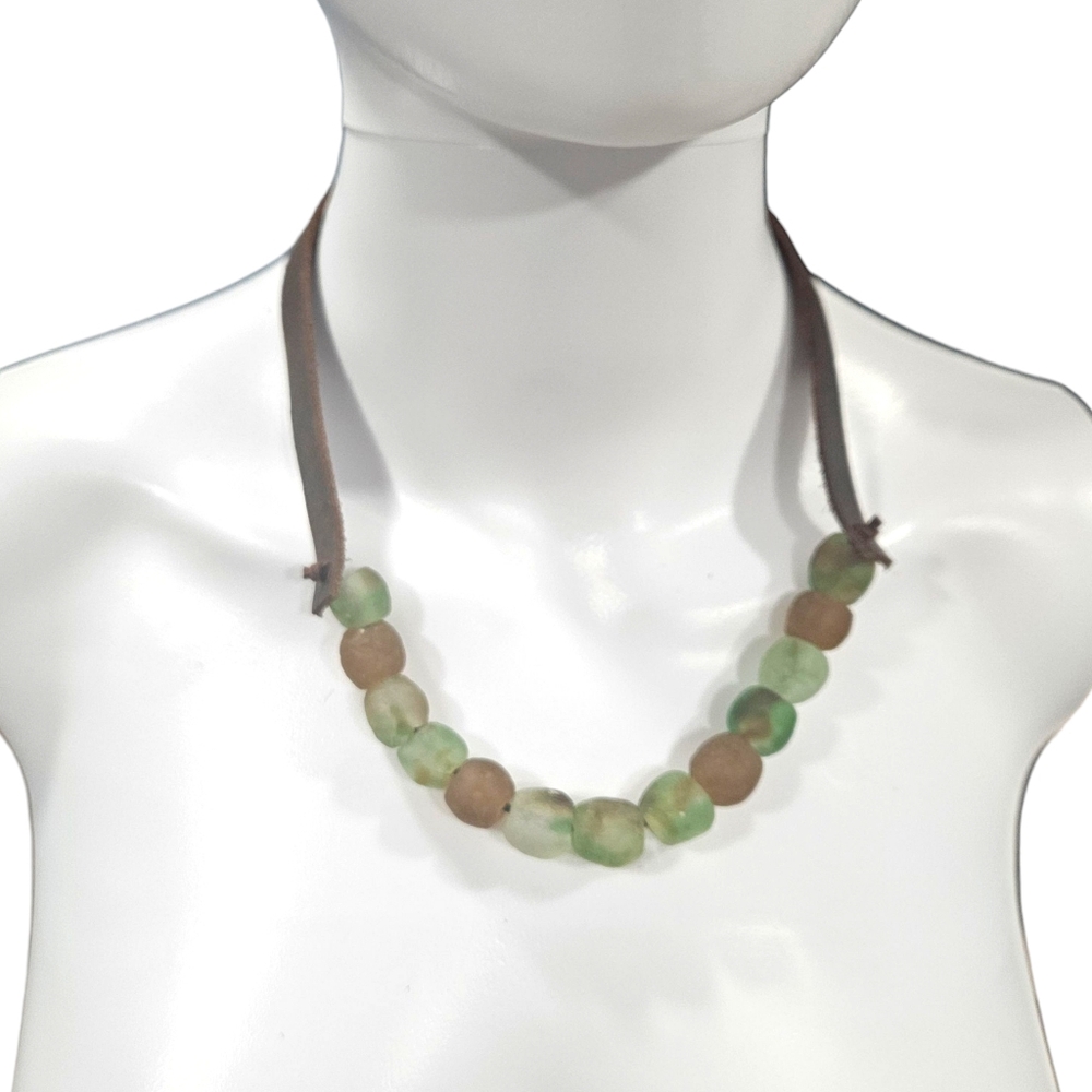 New Handmade Krobo Bead And Leather Necklace - Picture 8 of 15
